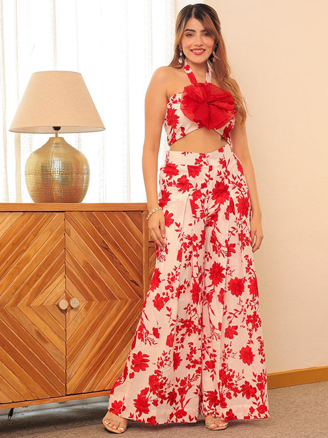 LABEL ADITI HUNDIA Printed Pure Cotton Rose Co-Ord Set