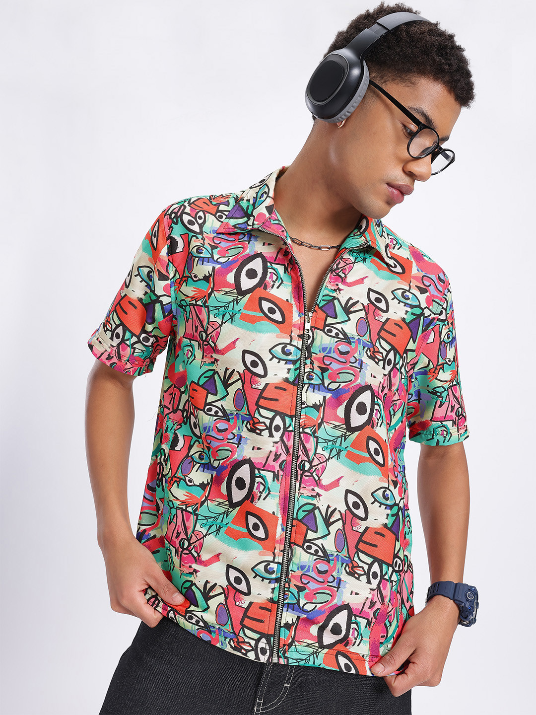 glitchez Zip Placket Relaxed Shirt