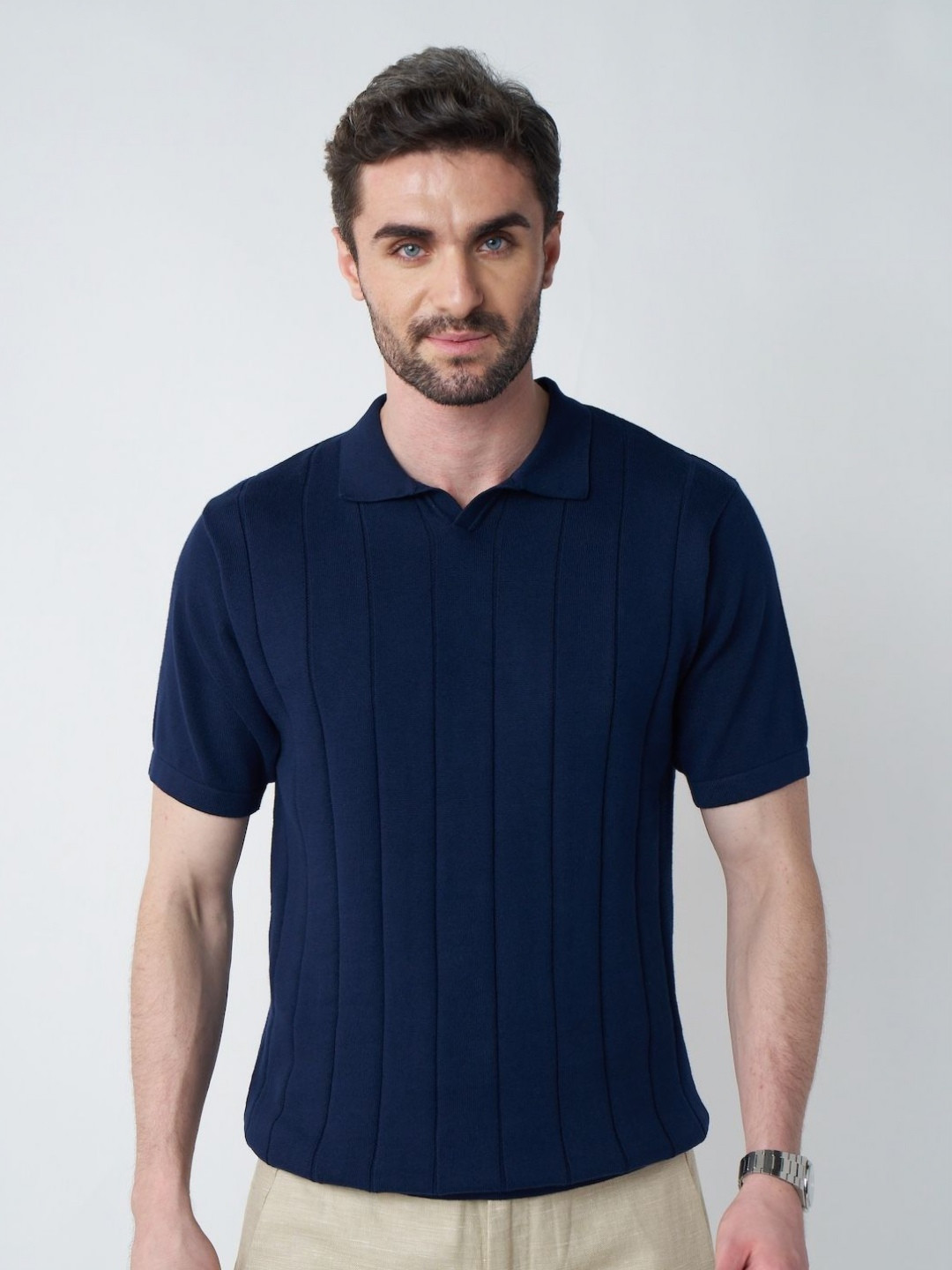 VELLURE Mens Half-Sleeve Striped Polo T-Shirt Pure Cotton