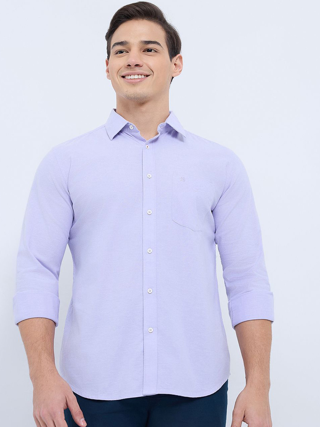Raymond Men Chambray Solid Casual Shirt