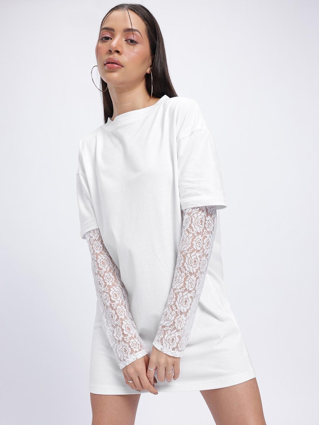 glitchez Drop-Shoulder Sleeves Loose Fit Mini T-shirt Dress