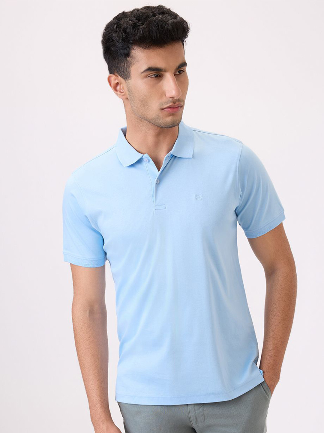 Raymond Self Design Polo Collar Neck Half Sleeve Pure Cotton Regular Fit T-Shirt