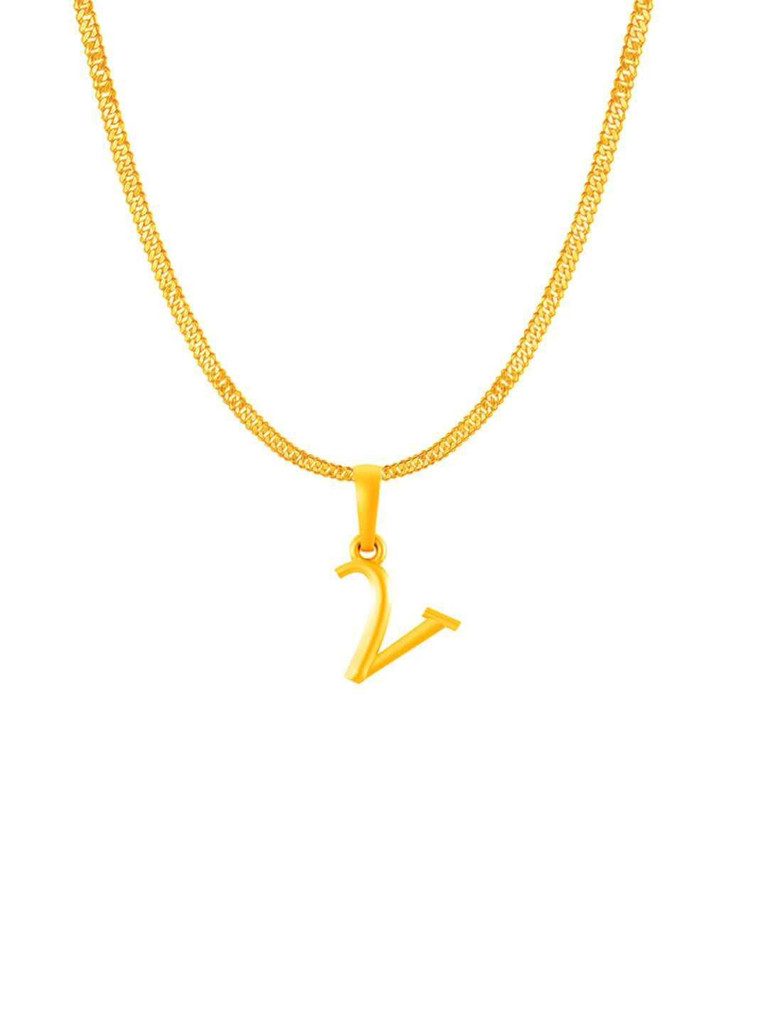 Metronaut Men 92.5 Sterling Silver 22KT Gold-Plated V Alphabet Pendant with Curb Chain