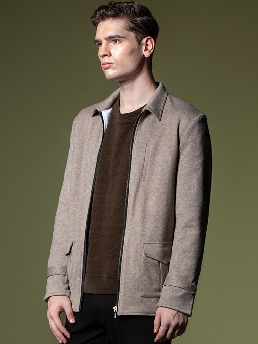 LOVE PANGOLIN Men Striped Lightweight Open Front Jacket with Embroidered