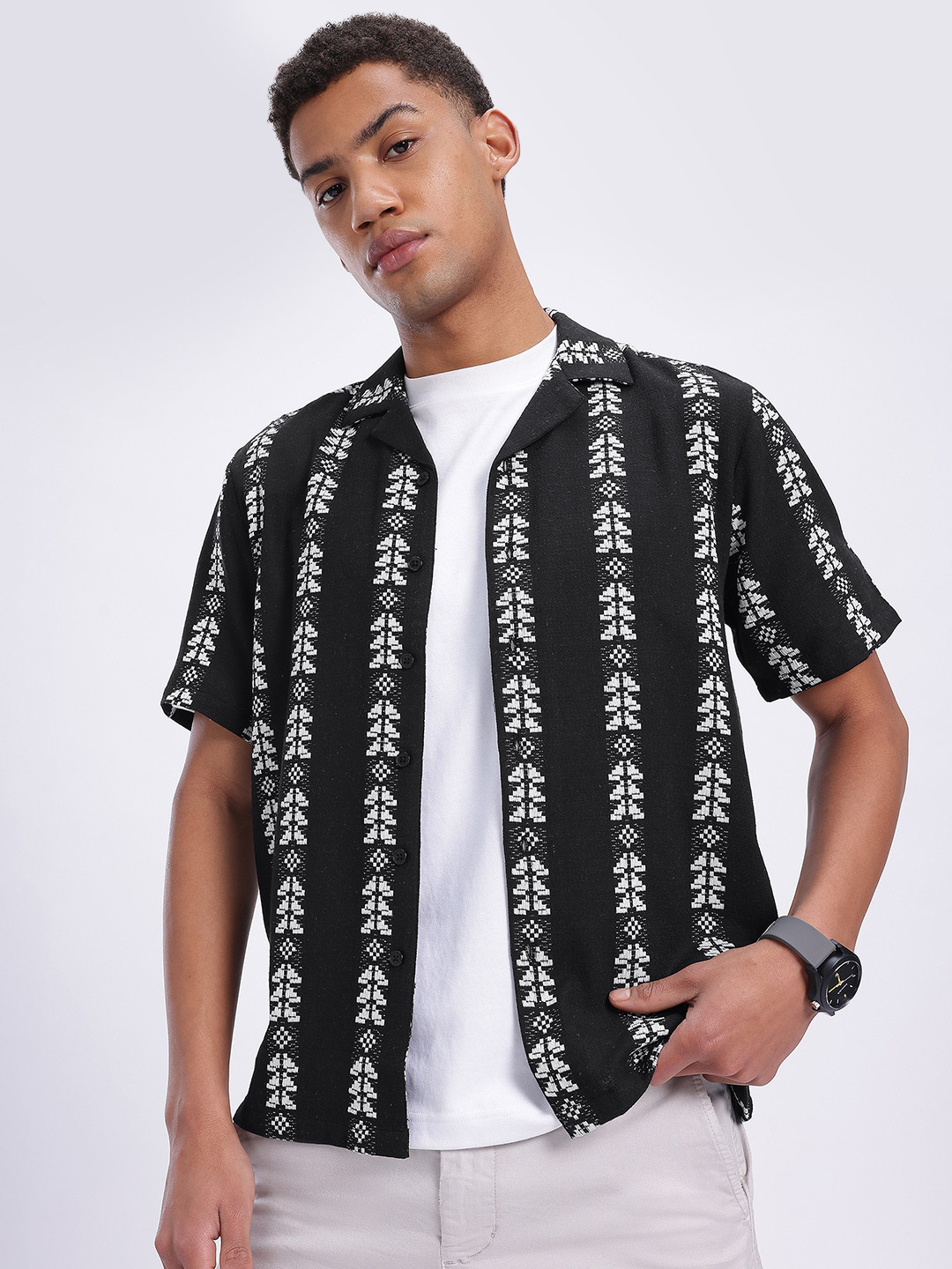 glitchez Motif Print Relaxed Bowling Shirt