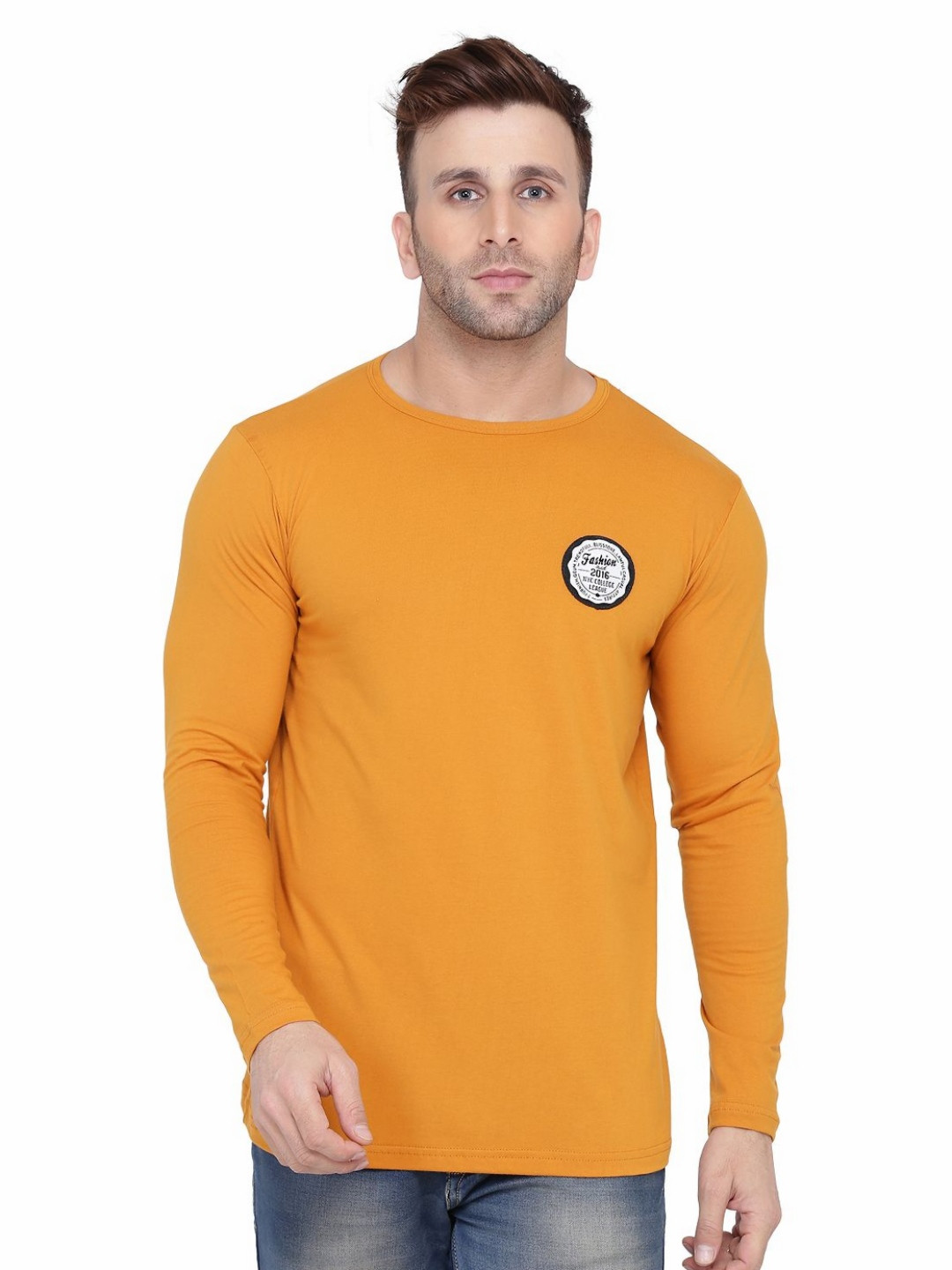 BEYOU FASHION Men Slim Fit Gold-Toned Round Neck T-shirt