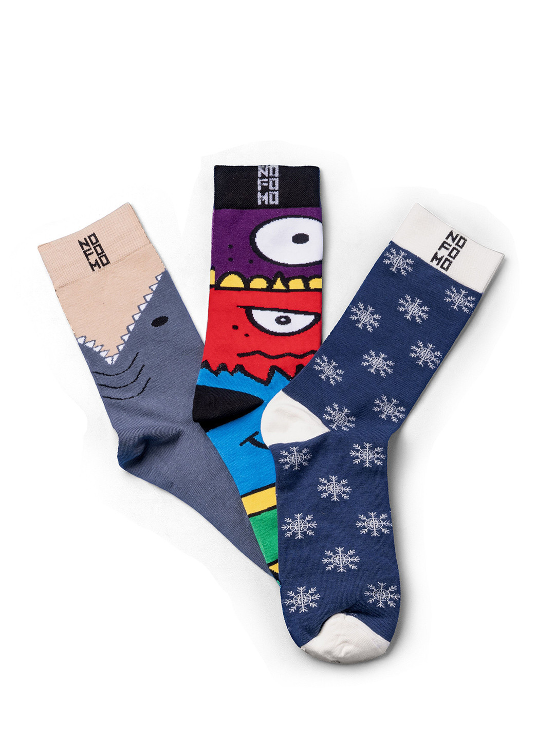 NoFoMo Pack Of 3 Printed Odour Free Calf-Length Socks