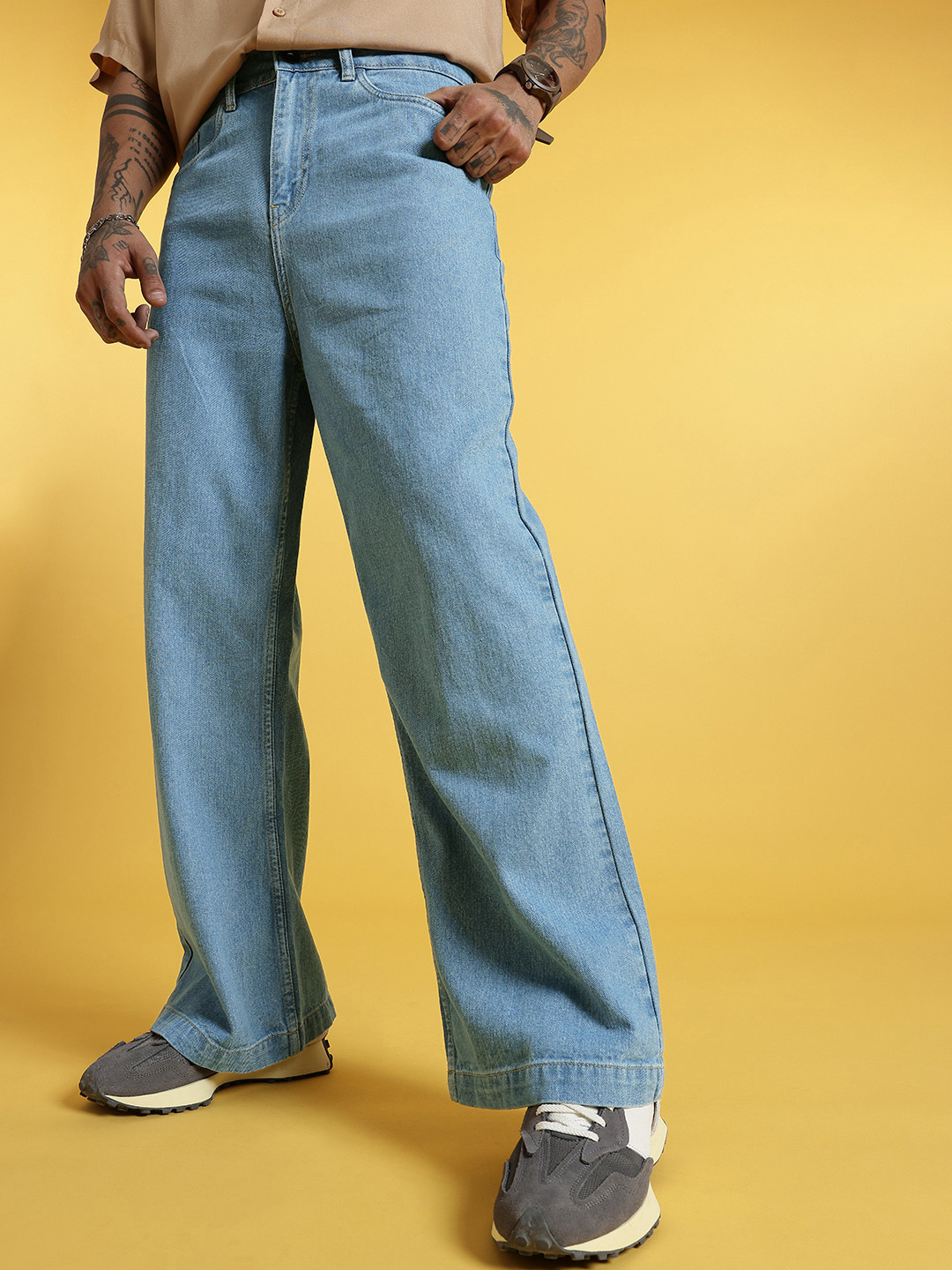 glitchez Men Wide Leg Light Blue Jeans