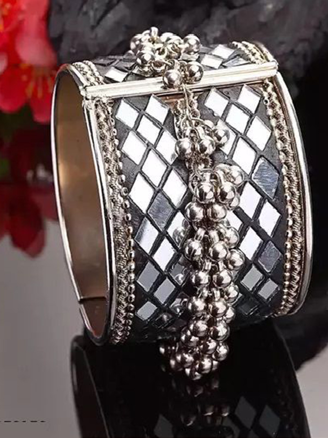 SZN Silver-Plated Mirror Work Wraparound Oxidised Bracelet