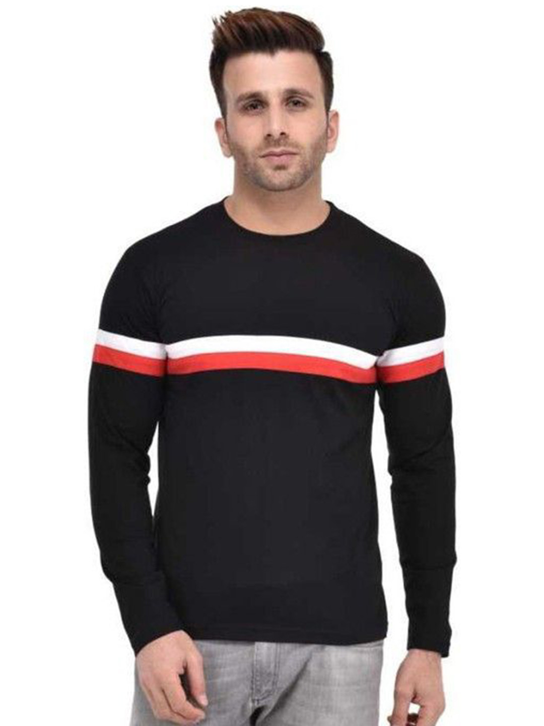 BI FASHION Men Colourblocked Striped T-shirt