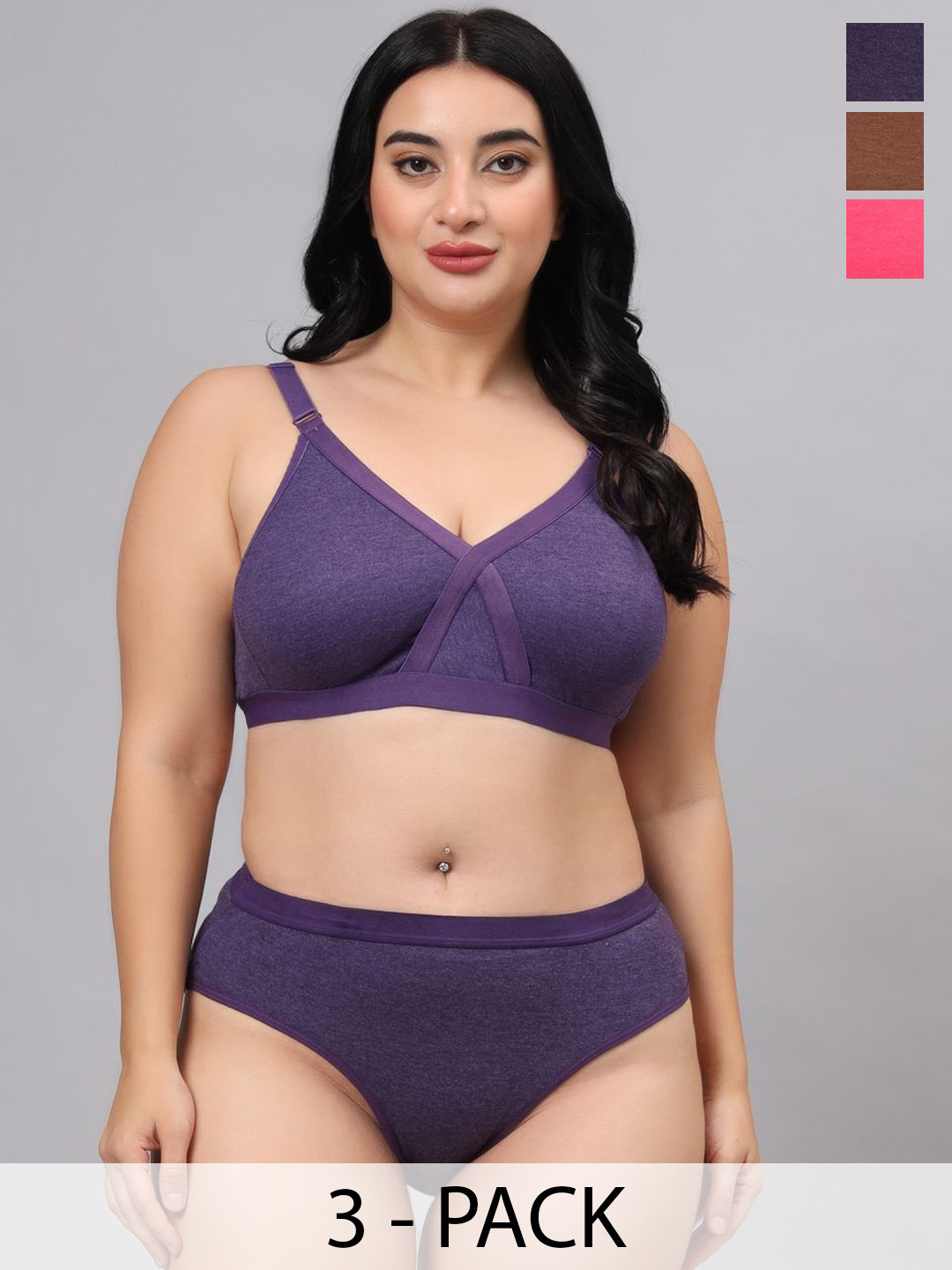 Designer Bugs Pack Of 3 Cotton Non Padded Lingerie Sets LS-ZAN-CH-P-PR-30B