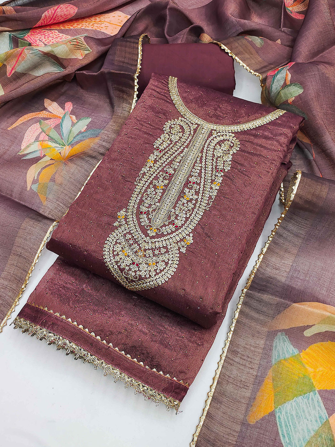 TAVAS Embroidered Sequinned Unstitched Dress Material