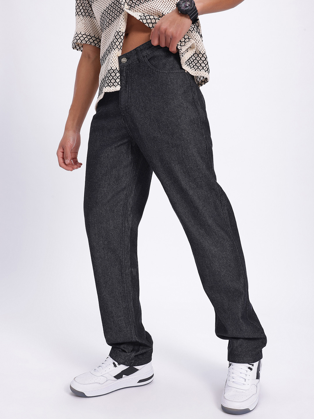 glitchez Men Casual Relaxed Fit Dark Jeans