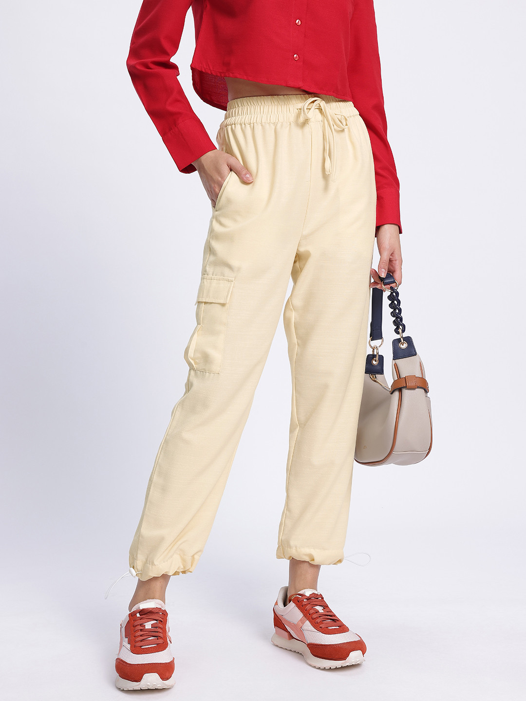 Cream Cargo High-Rise Jogger with Pockets