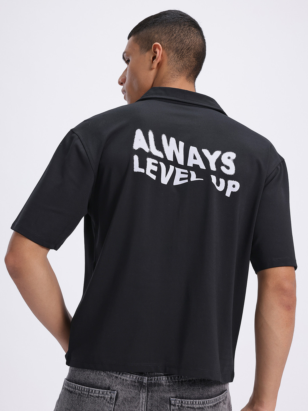glitchez Typo Print Relaxed Stretch Shirt