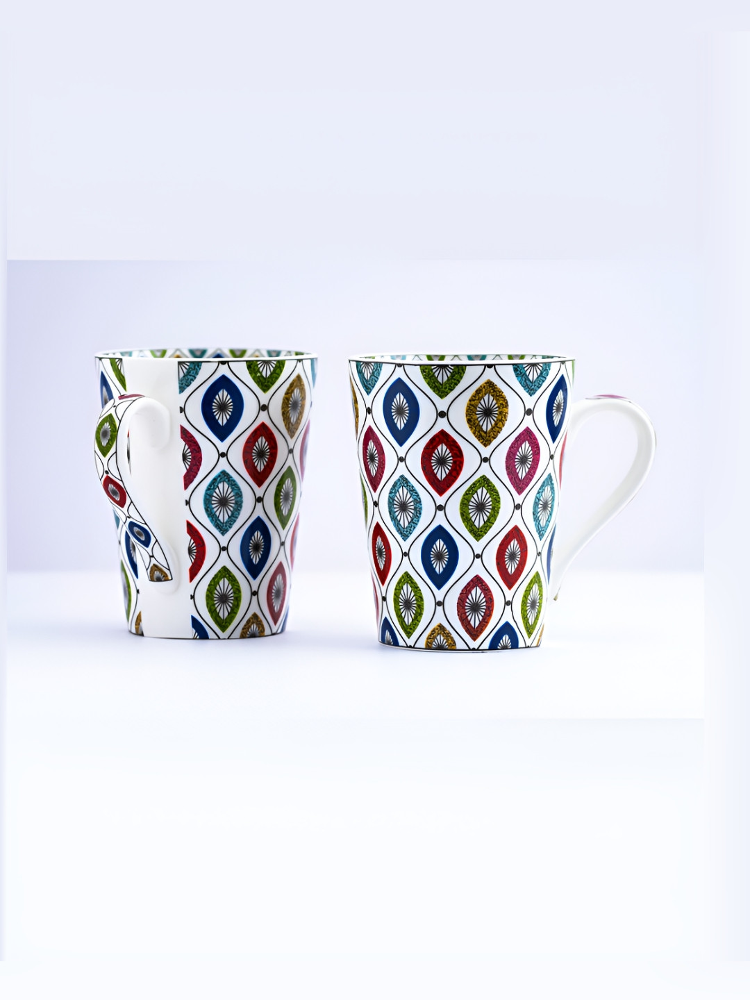 GOLDEN QUEEN'S Irish White Ethnic Motifs Ceramic Microwave Safe 2 Piece Mugs-350ml