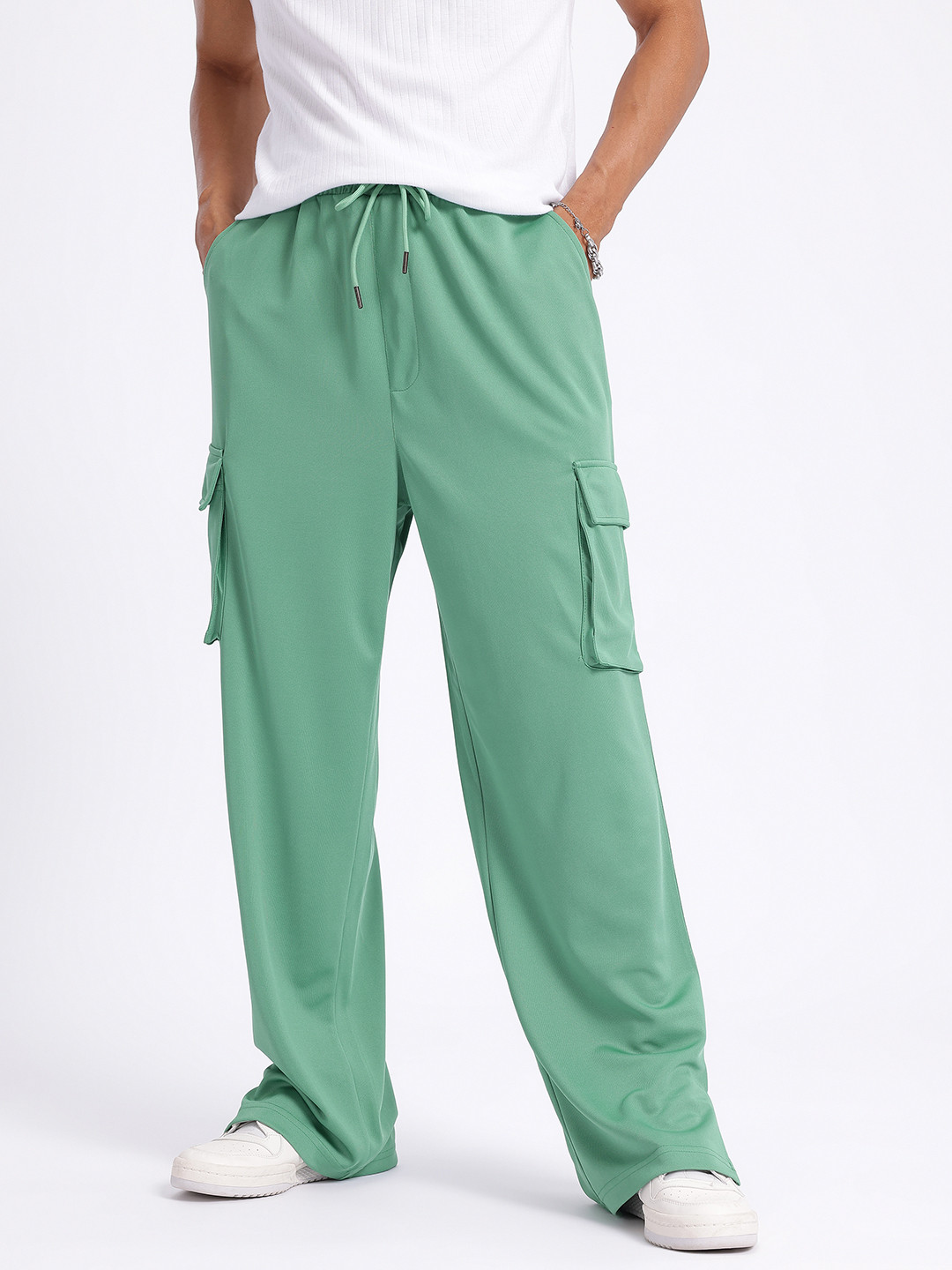 glitchez Men Relaxed Drip Cargo Hem Slit Track Pants