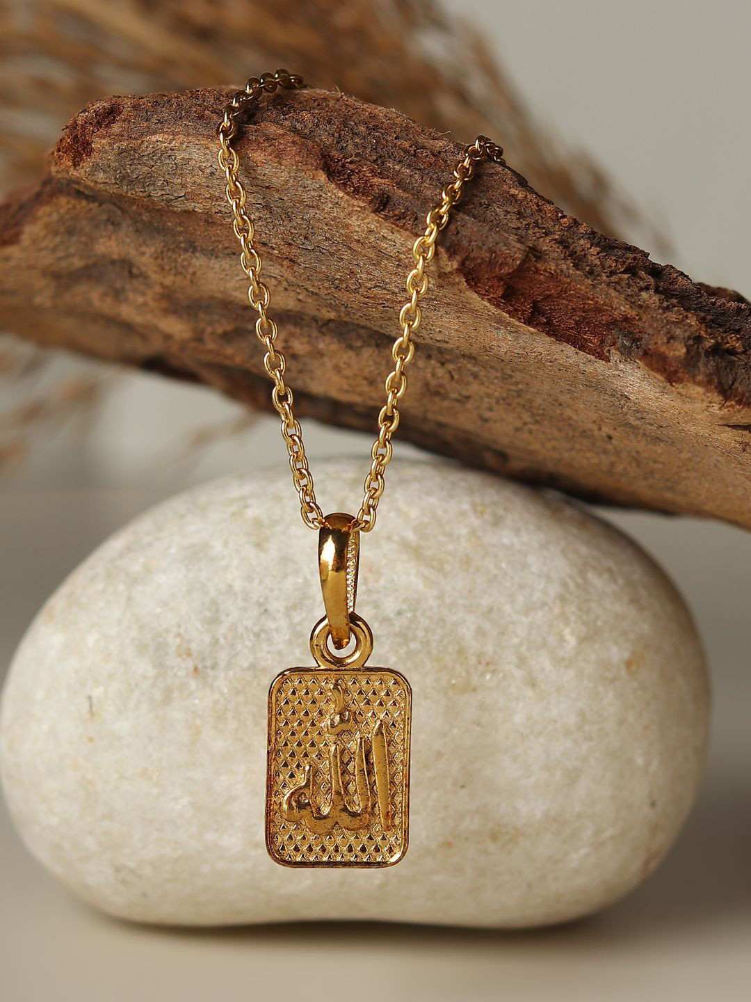 Metronaut 925 Silver 22 KT Gold-Plated Allah Pendant With Chain
