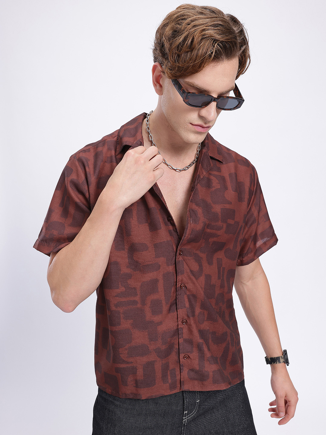 glitchez Geometric Print Drop-Shoulder Shirt