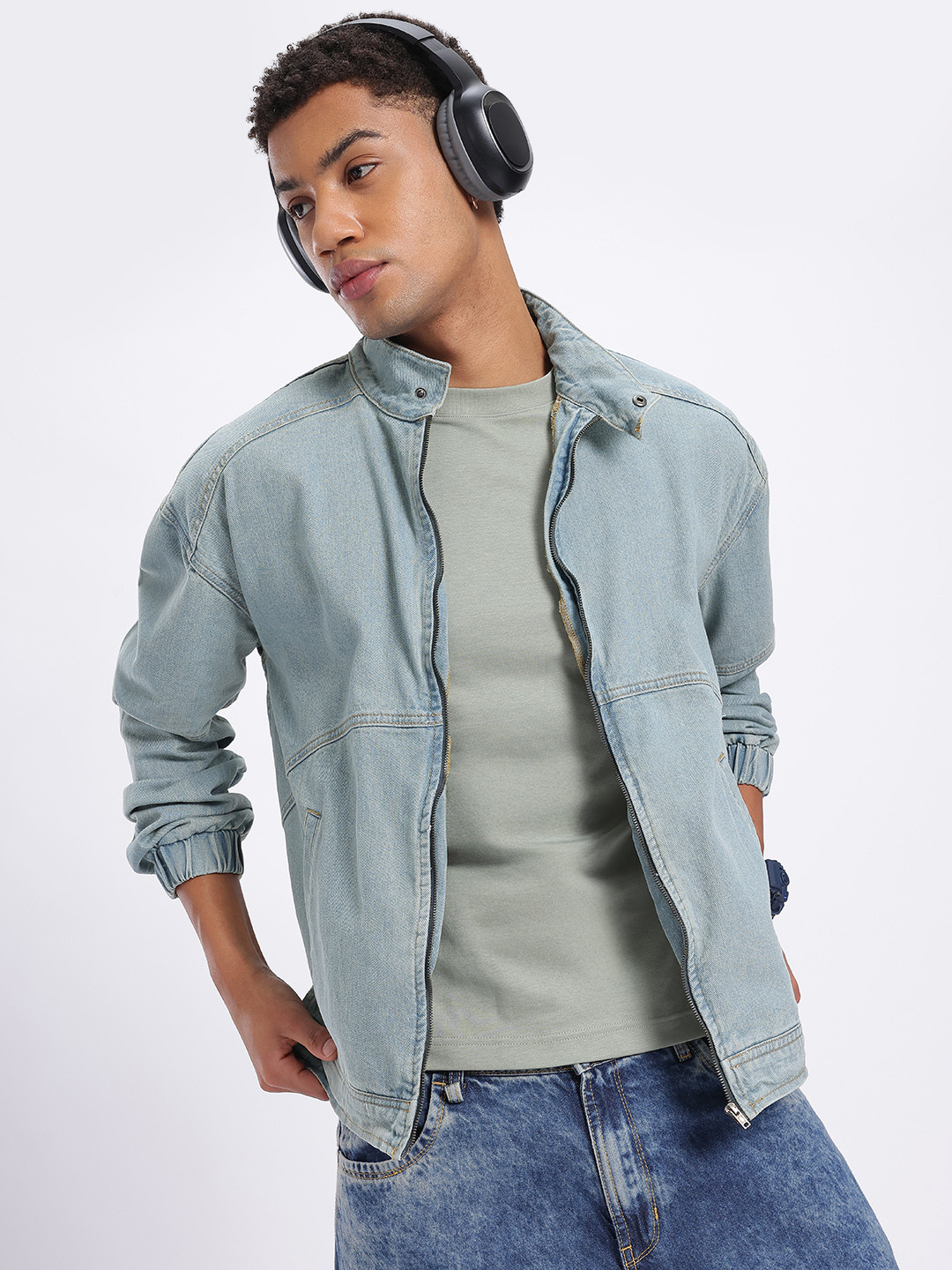 glitchez Utility Fusion Zippered Denim Jacket
