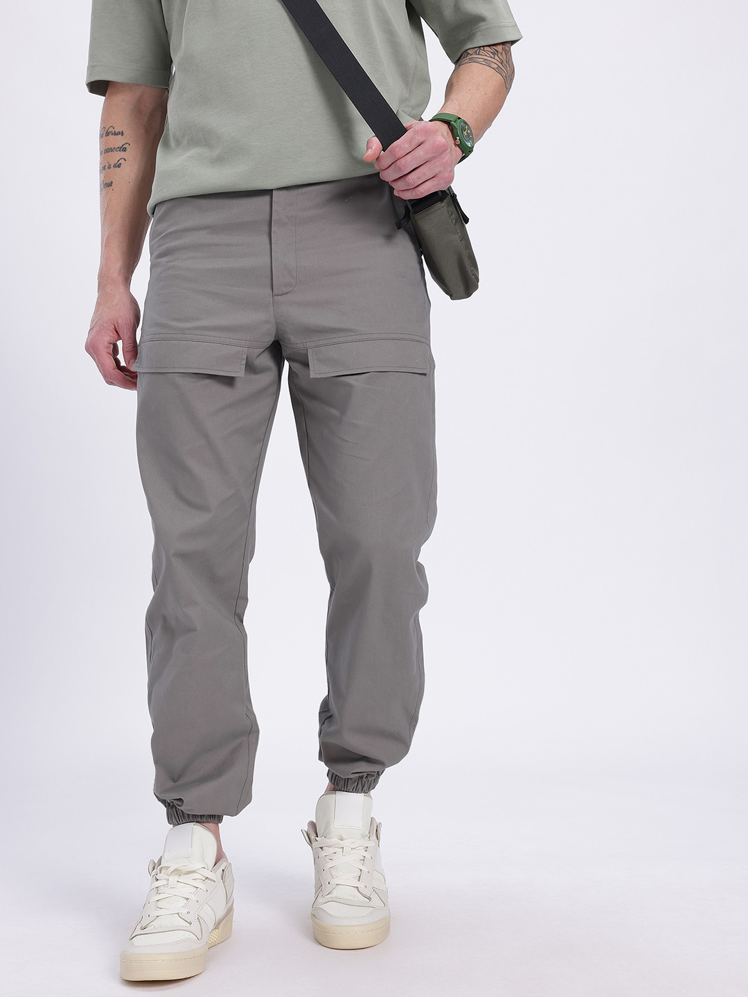 glitchez Men Relaxed Fit Grey Joggers