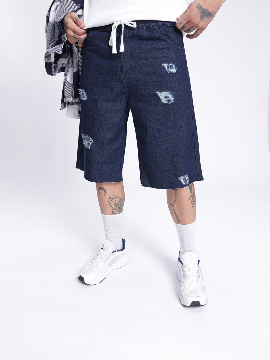 glitchez Men Loose Fit Distressed Jorts