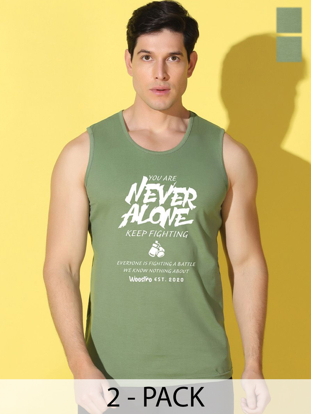WOOSTRO Pack Of 2 Printed Ultra-Soft Gym Vests VWS26(ALONE LGTGREEN)(ENJOY LGTGREEN)