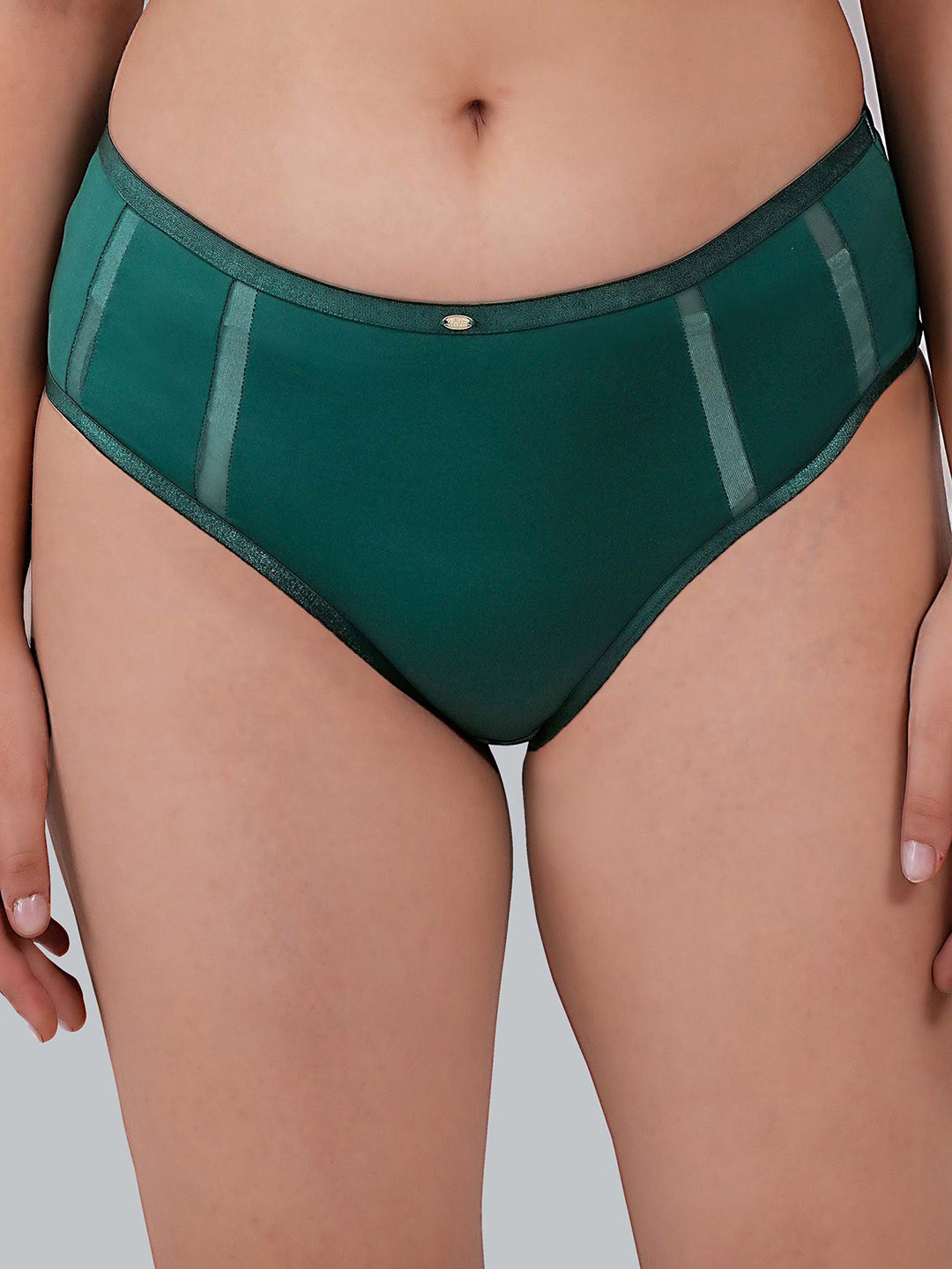 Soie Women High Waist Full Coverage Ultra Soft Mesh Panel Brief CP-1328 GREEN-JUNGLE