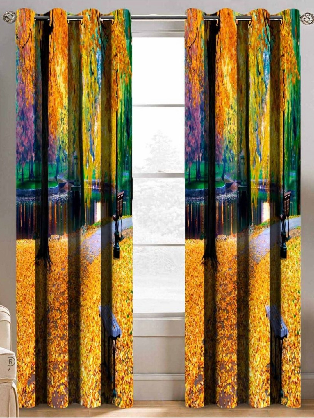 Aura Yellow & Black 2 Pieces Abstract Printed Door Curtain