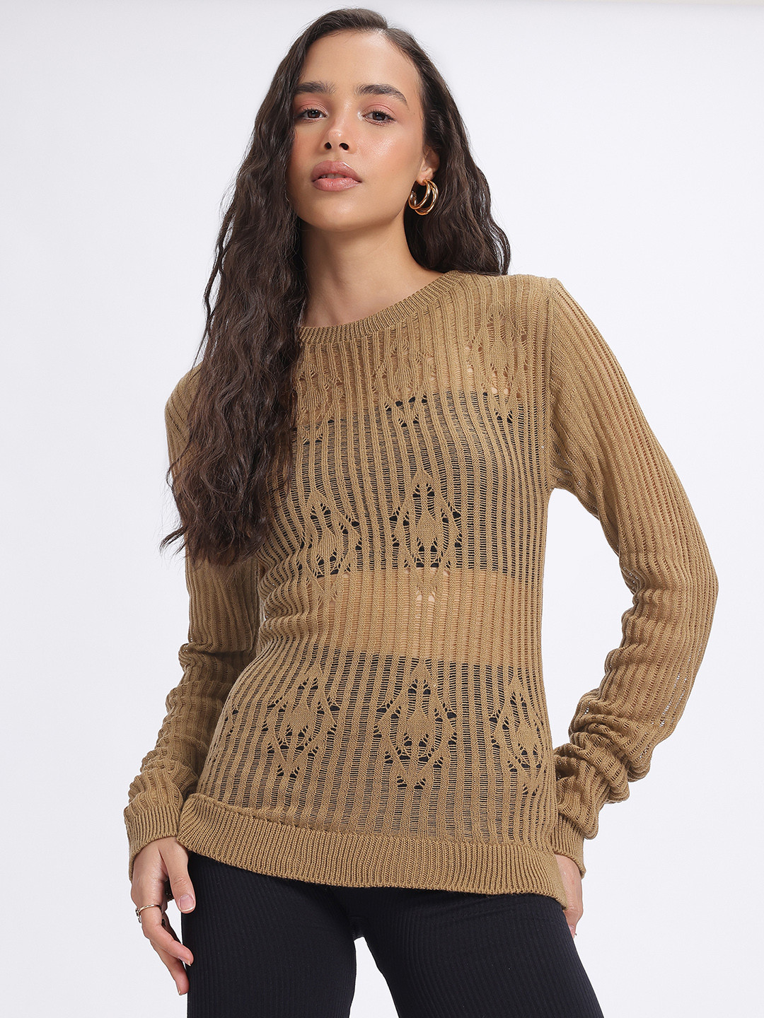 glitchez Semi-Sheer Geometric Open-Knit Top