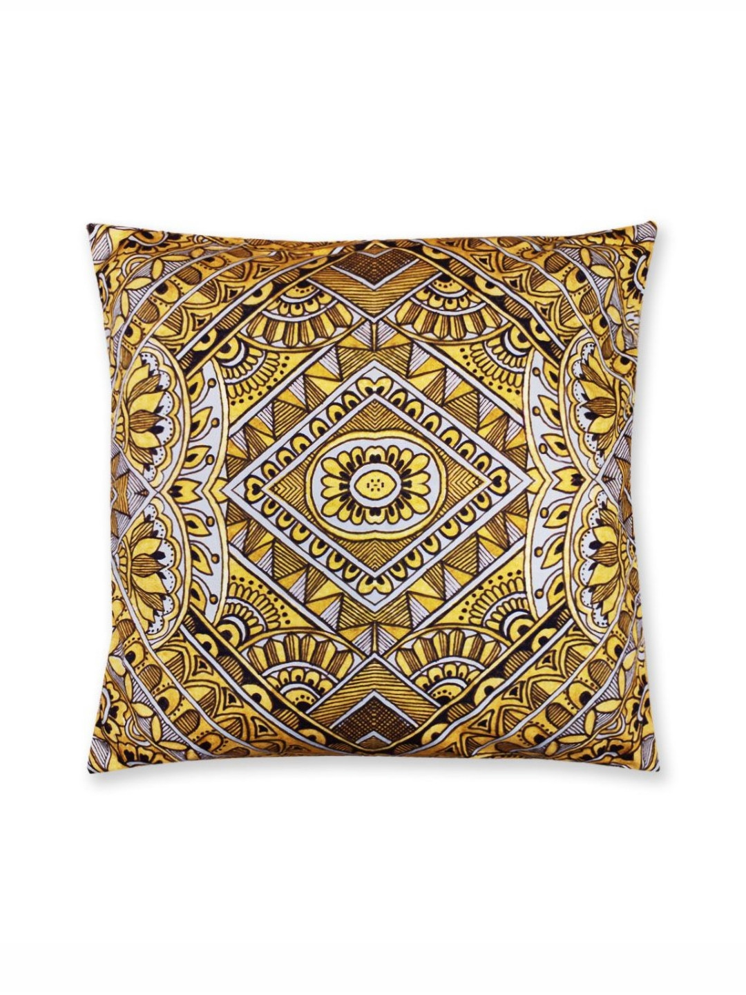 CRAFT HUES Mustard Ethnic Motifs Cotton Breathable Square Cushion Cover - 16 x 16 Inches