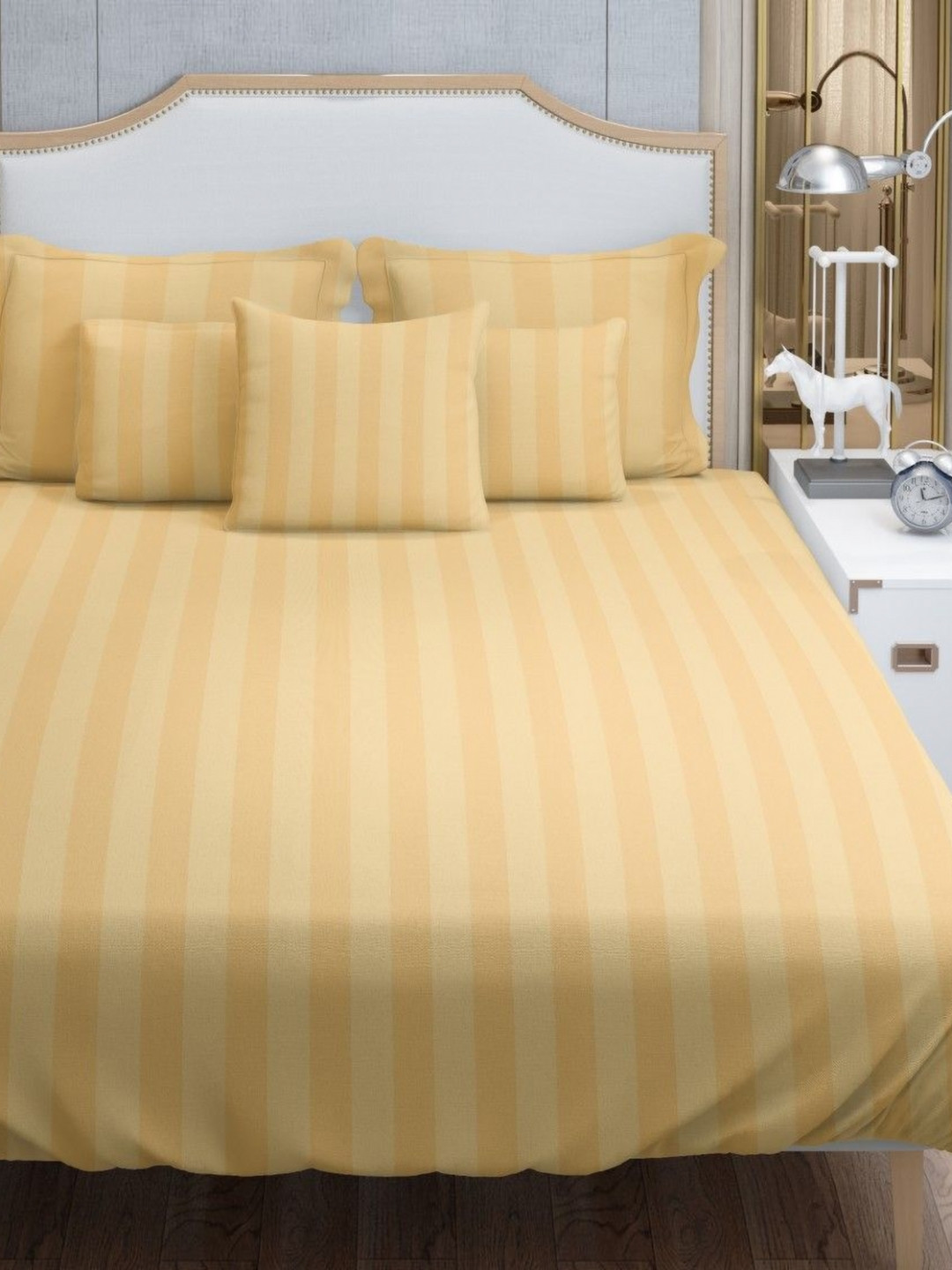HOME PLUS STUDIOS Beige Striped Cotton 250 TC King Fine Bedsheet with 2 Pillow Covers-108 x 108 inches