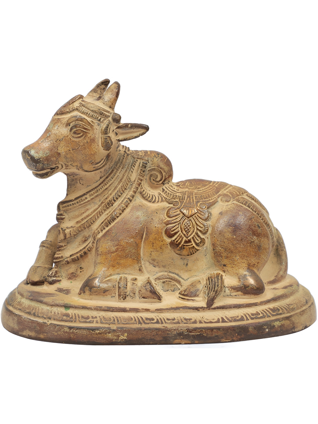 Exotic India Nandi Metallic Brass Prayer Room Hand Made Medium Showpiece - 4.7 Inches