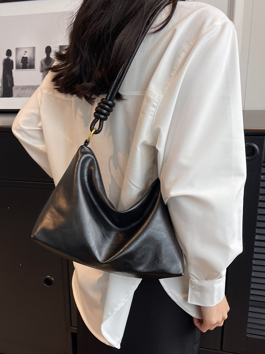 PURPLEHUNT Leather Small Half Moon Shoulder Bag