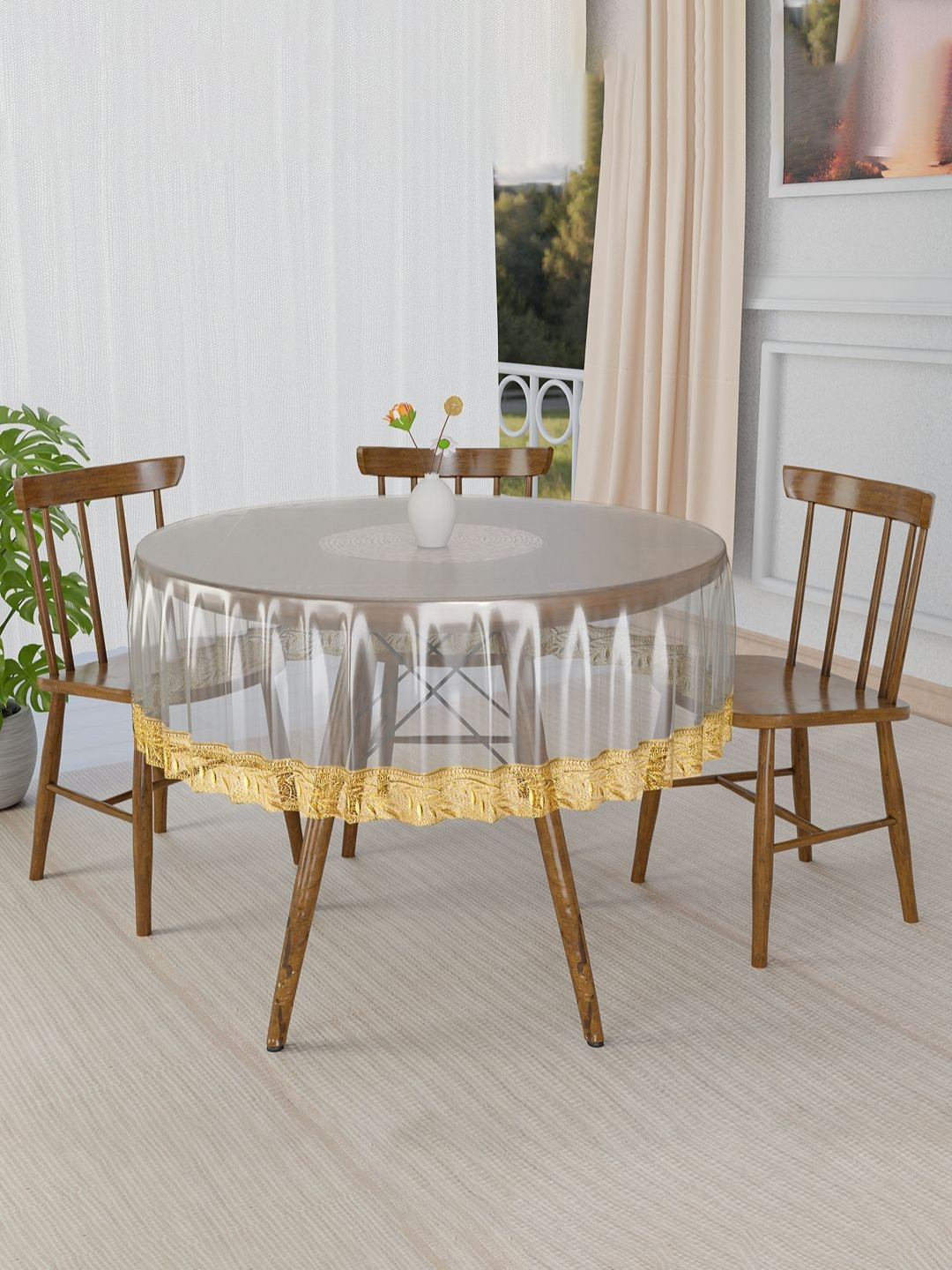Aura Transparent Floral Plastic Round 4-Seater Table Cover