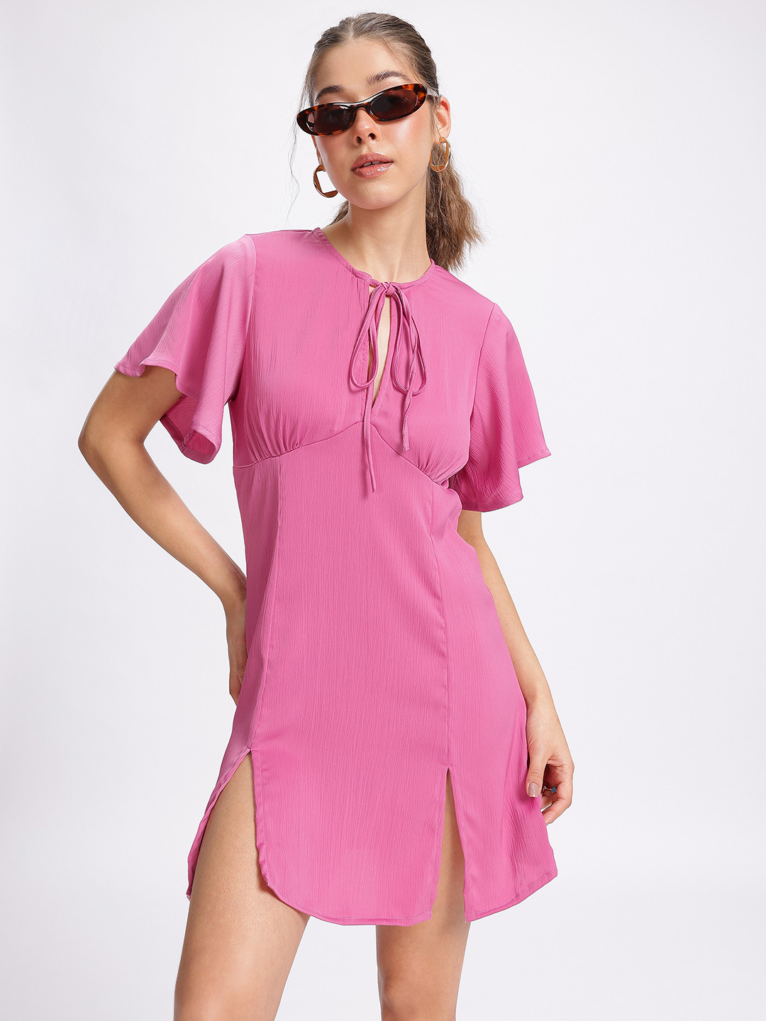 glitchez Slit Sensation Tie-Up Empire Mini Dress