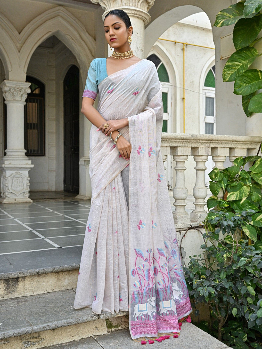 LeeliPeeri  Woman Designer Floral Silk Blend Muga Saree