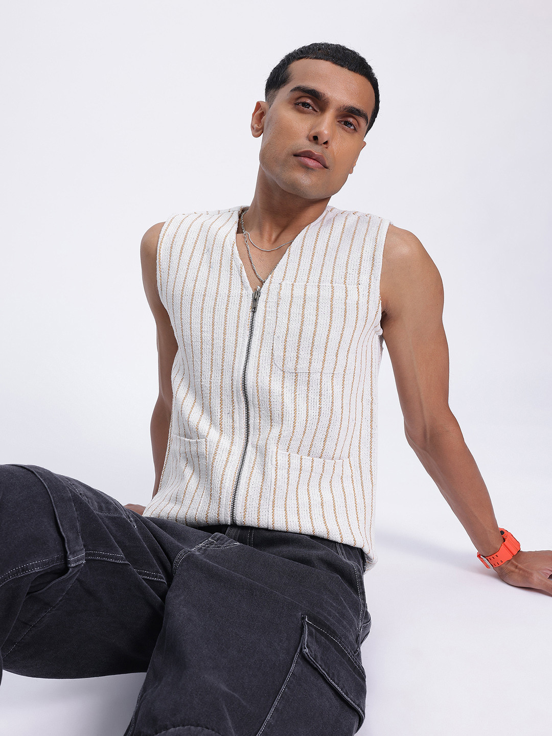 glitchez Striped Sleeveless Shirt