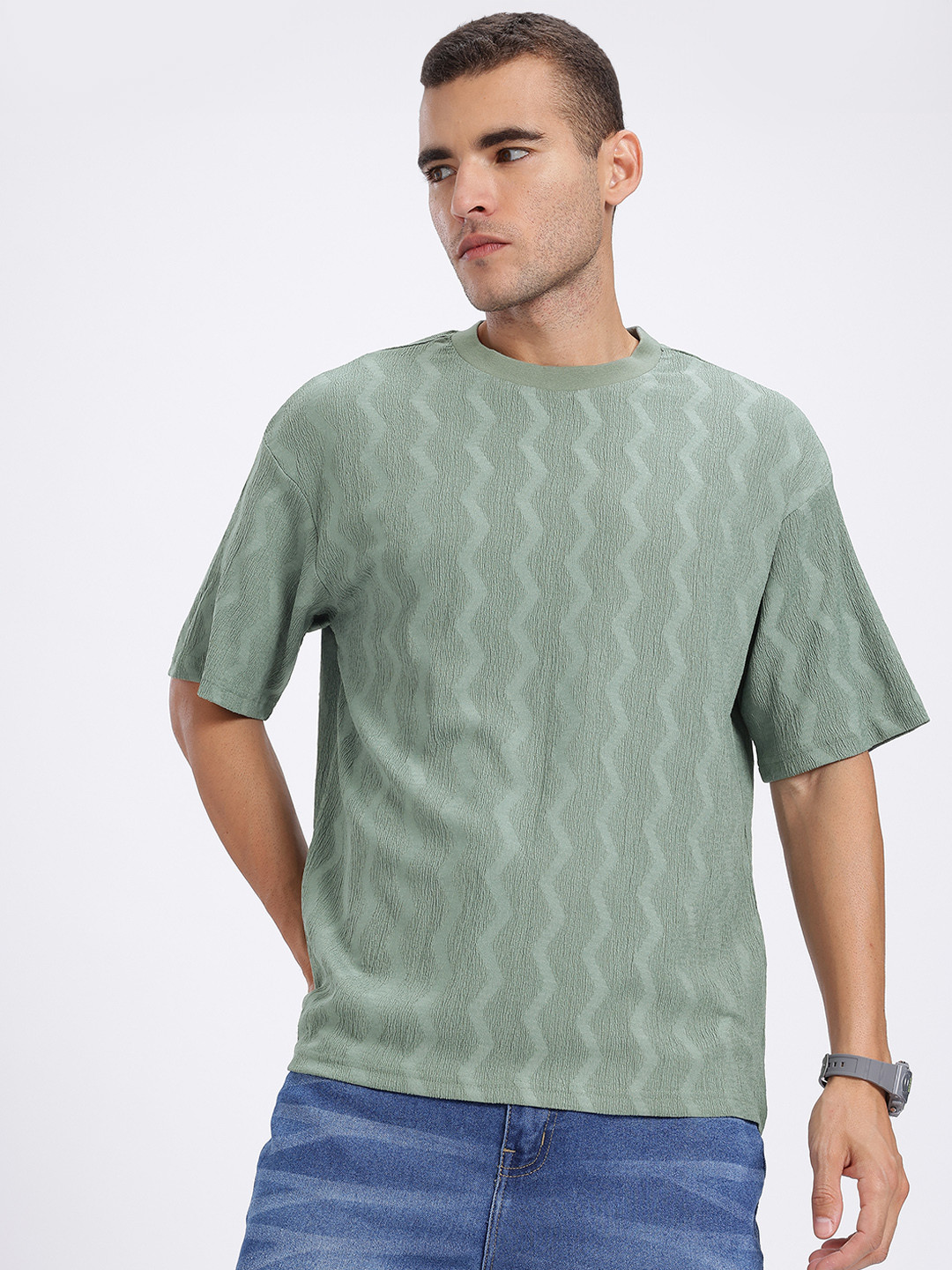 glitchez Chevron Crush Textured Relaxed Fit T-shirt