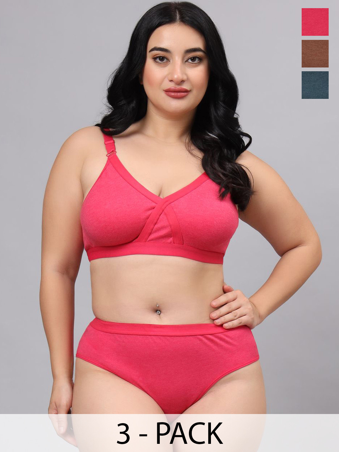 Designer Bugs Pack Of 3 Cotton Non-Padded Lingerie Sets LS-ZAN-CH-GRN-P-30B