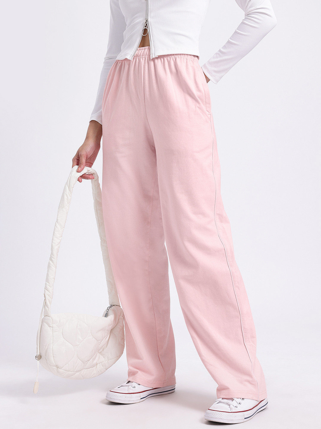 glitchez Women Contrast Piping Straight Fit Track Pants