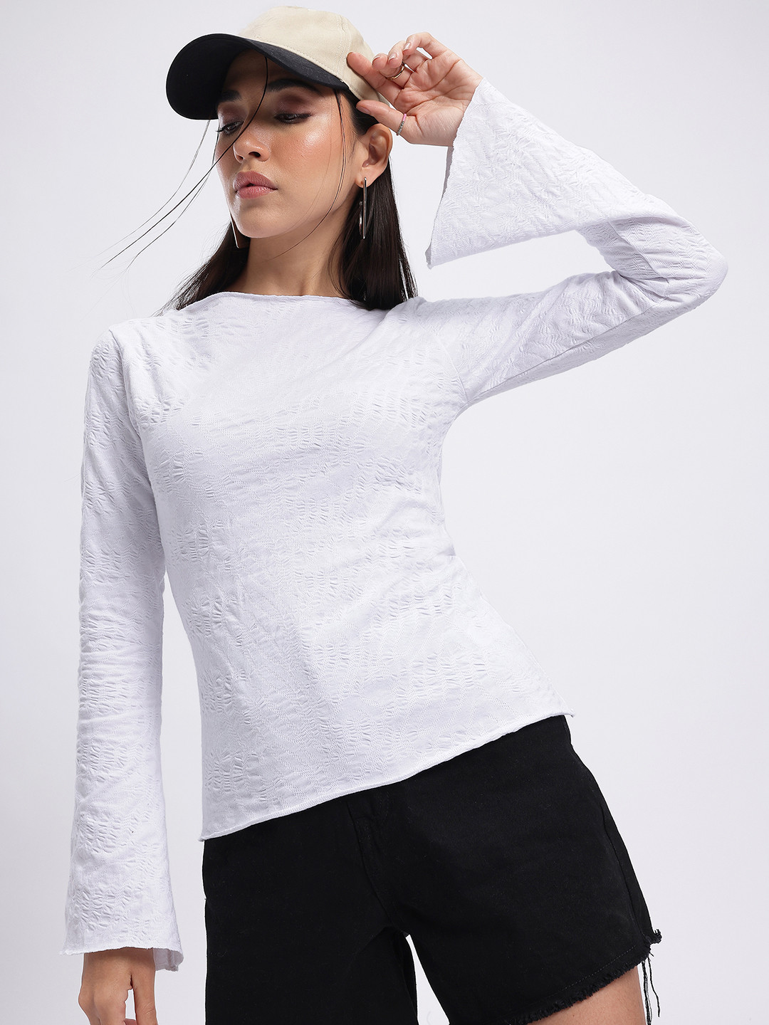 glitchez Flared Self-Designed Seersucker Top