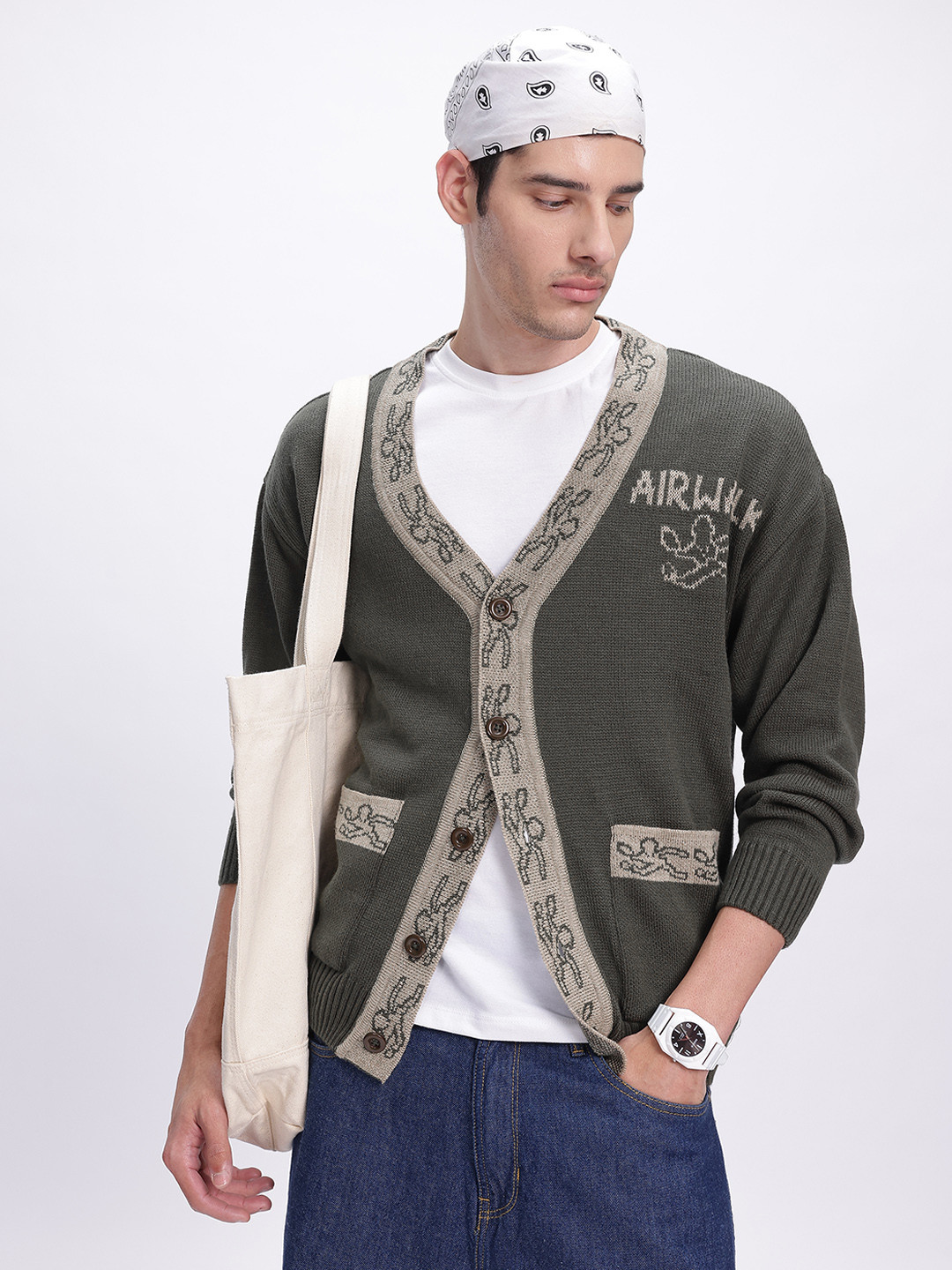 glitchez Acrylic Button-Up Cardigan