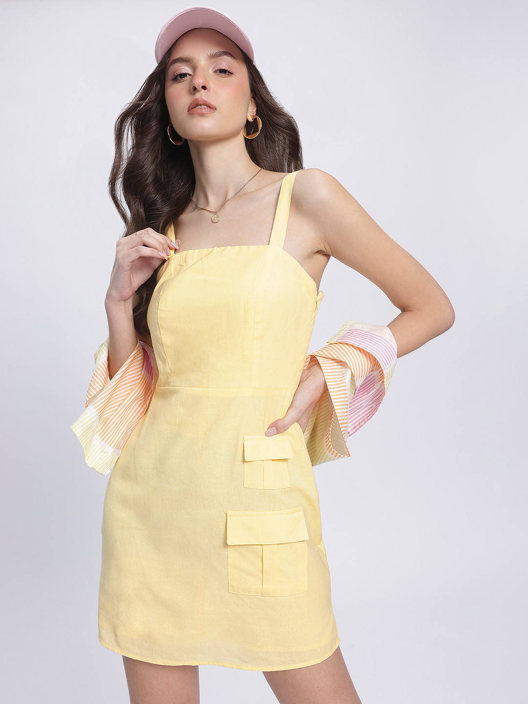 glitchez Cargo-Pocketed Smocked Strappy Mini Dress