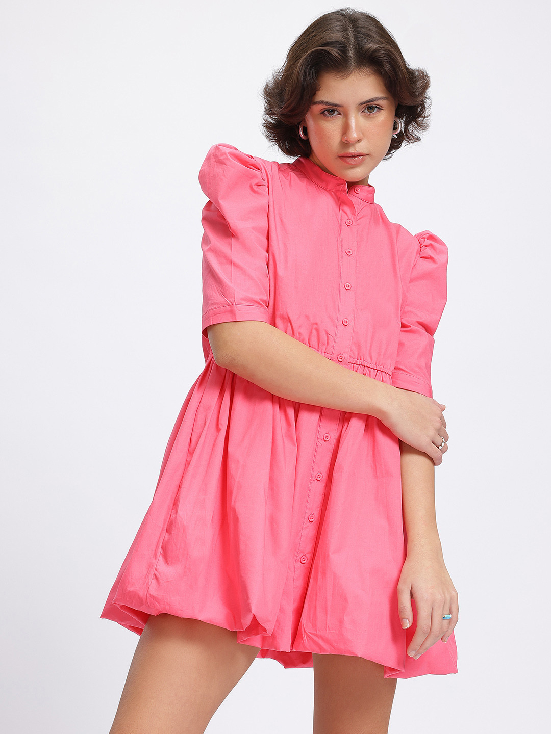 glitchez Flair Cinched Waist Balloon Mini Dress