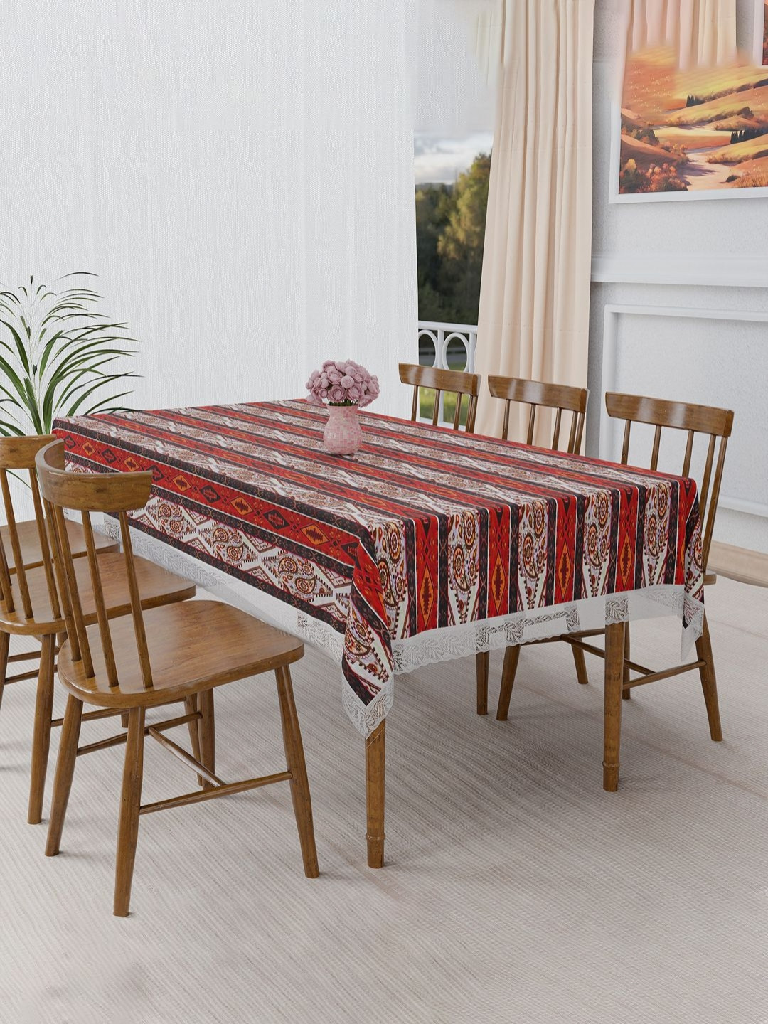Aura Brown Carry Stripe FBS 60x90 Inch PVC Dining 6 Seater Waterproof Table Cover