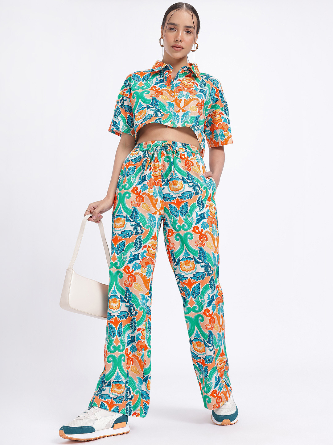 glitchez Indie Florals Boxy Shirt with Flared Leg Co-Ords