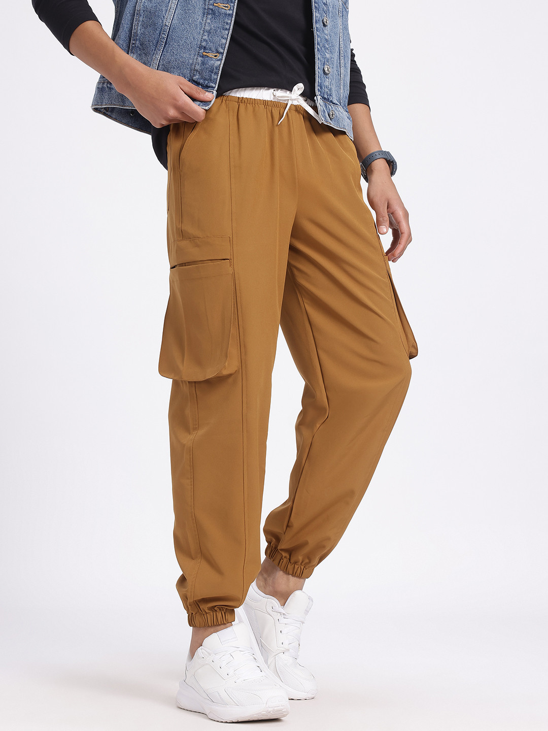 glitchez Men Mustard Brown Cargo Joggers