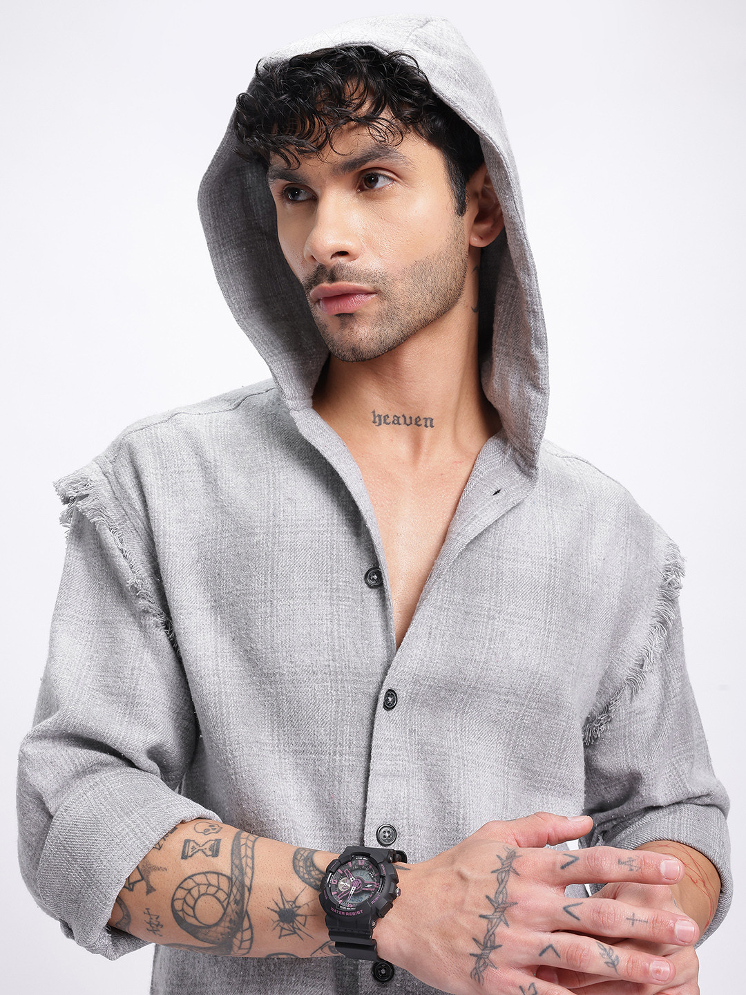 glitchez Checked Hooded Flannel Shirt