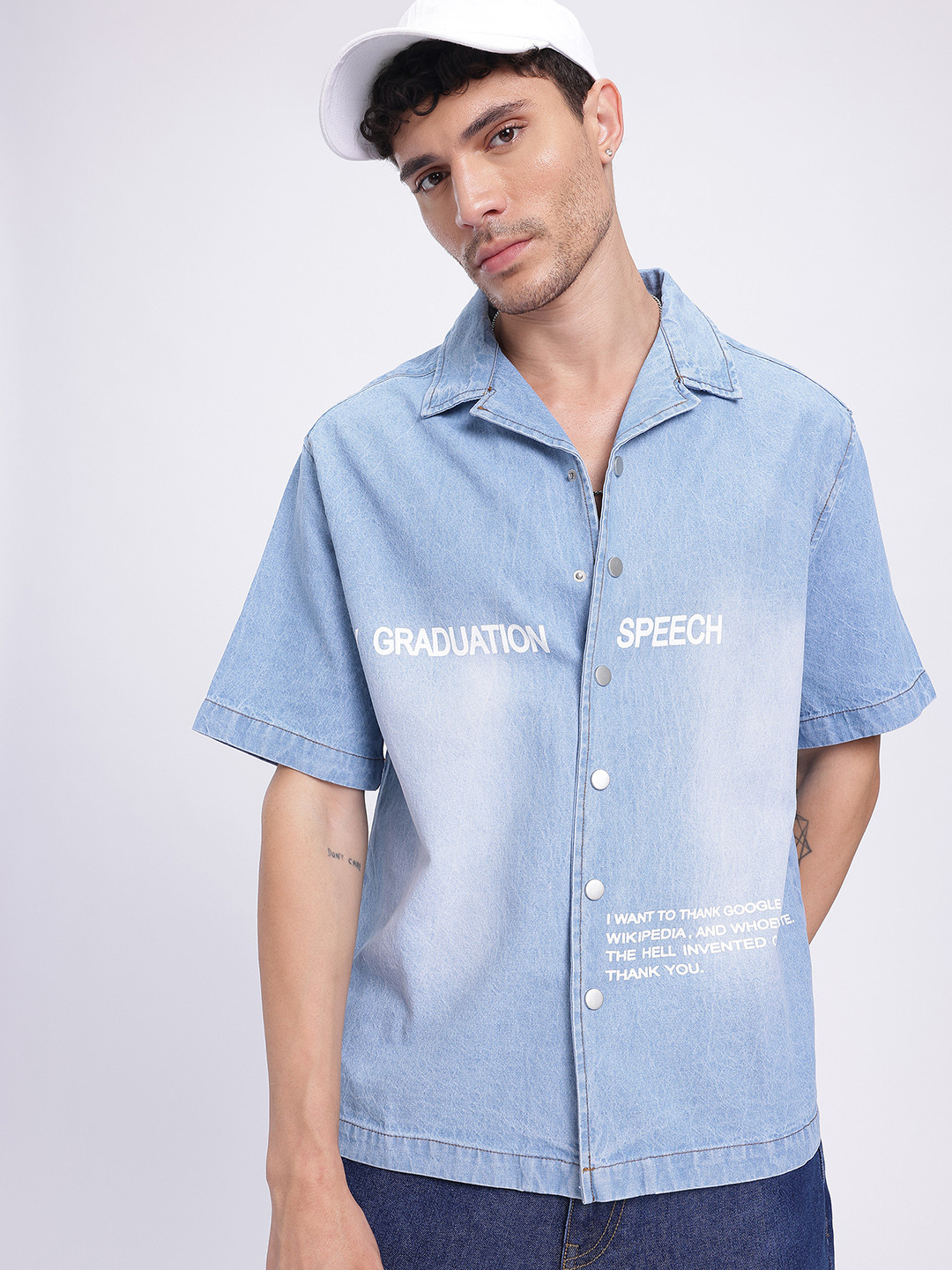 glitchez Chambray Faded Bowling Regular Fit Shirt
